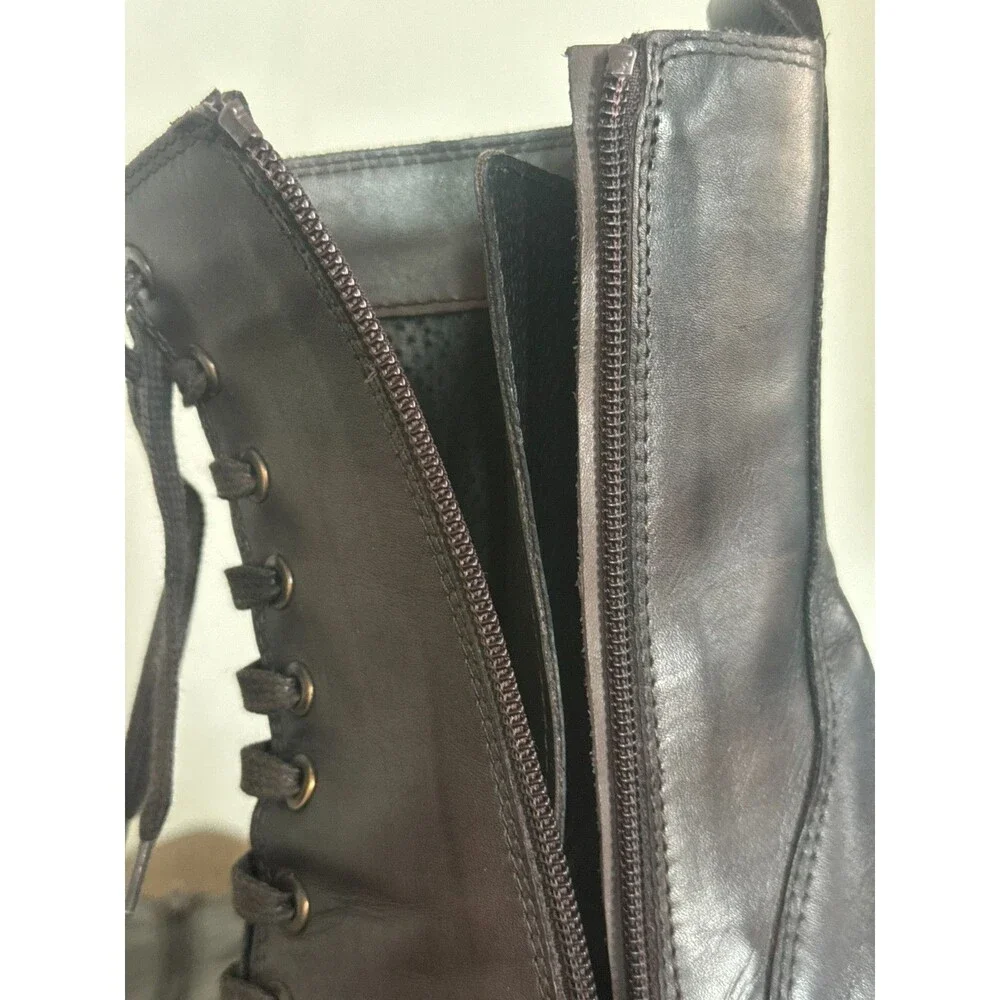 Emanuele Crasto Black Leather Platform Combat Boots Womens 6.5 Y2K Made Italy